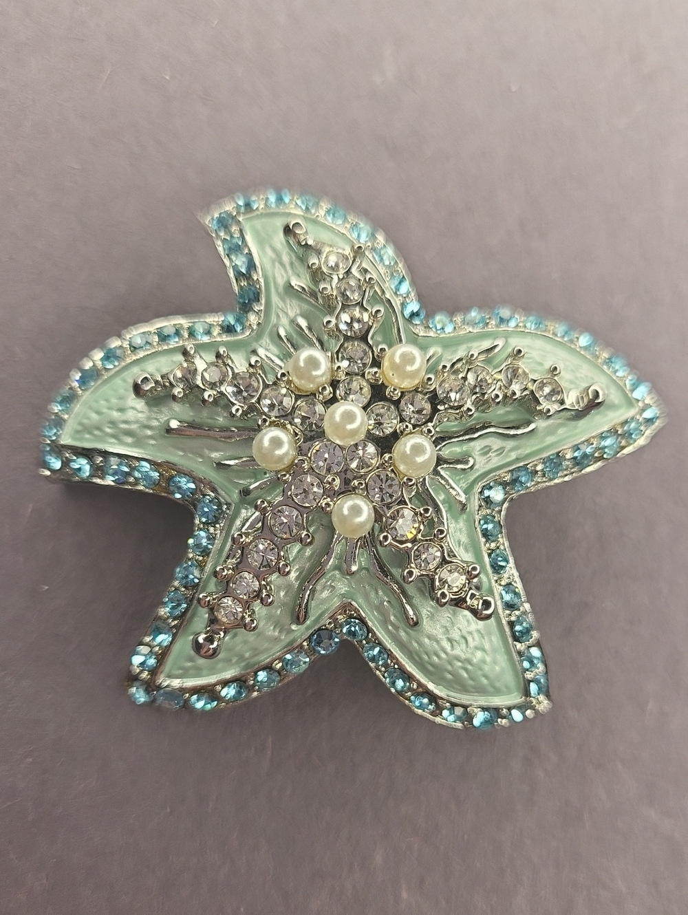 Erica Lyons Mint Green and Aqua Starfish Brooch with Pearls and Crystals